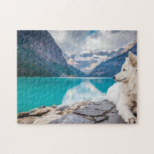 Beautiful White Dog Lake Louise Canada Travel Jigsaw Puzzle