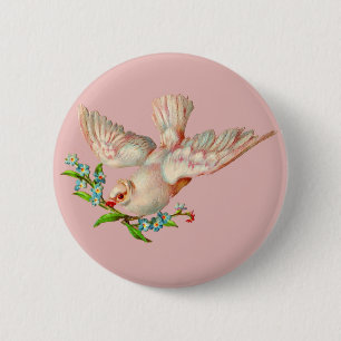beautiful white dove with sprig in its mouth 6 cm round badge