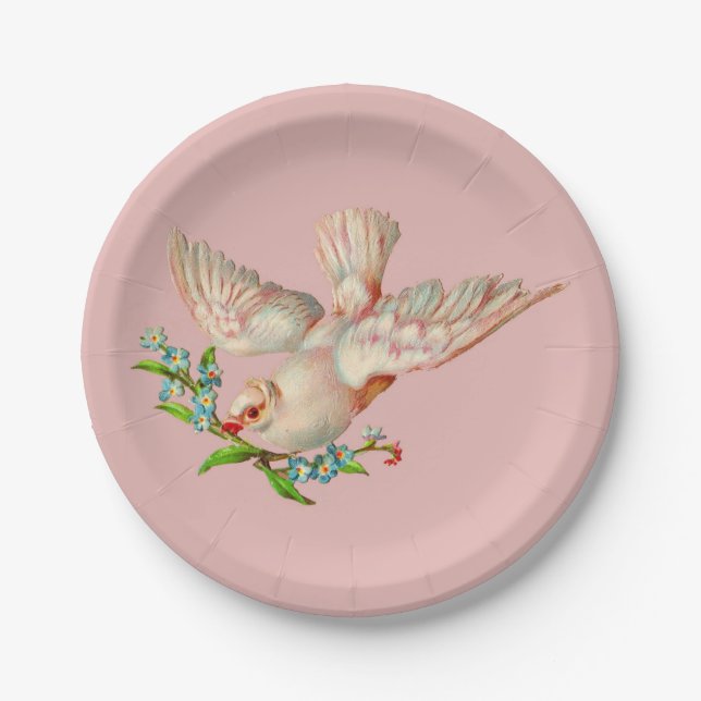  beautiful white dove with sprig in its mouth paper plate (Front)