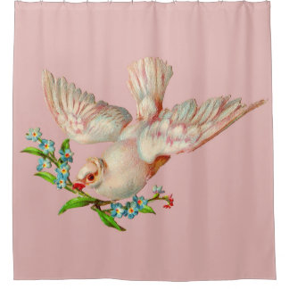 beautiful white dove with sprig in its mouth shower curtain