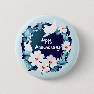 Beautiful White Doves Floral Wreath 6 Cm Round Badge