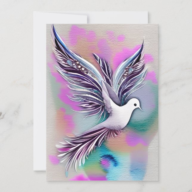 Beautiful White Ethereal Watercolor Dove Holiday Card (Front)