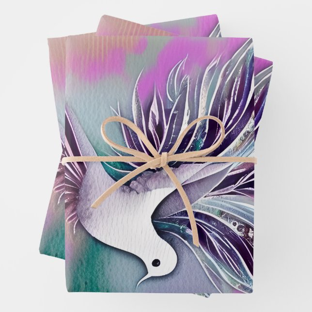 Beautiful White Ethereal Watercolor Dove Wrapping Paper Sheet (In situ)