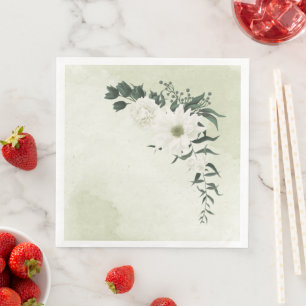 beautiful white floral greenery wedding napkin
