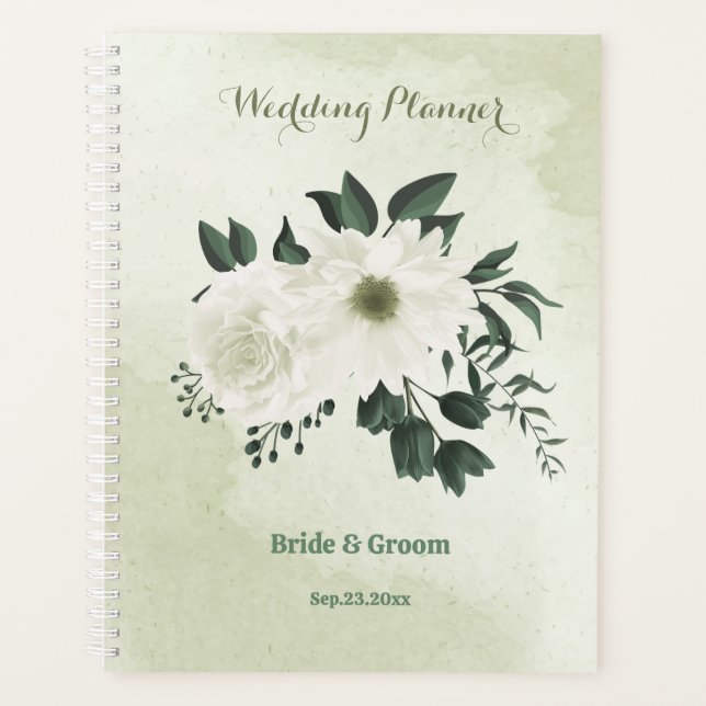 beautiful white floral greenery wedding planner (Front)