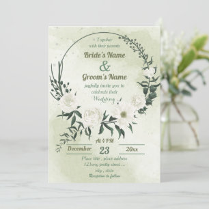 beautiful white floral greenery wreath wedding invitation