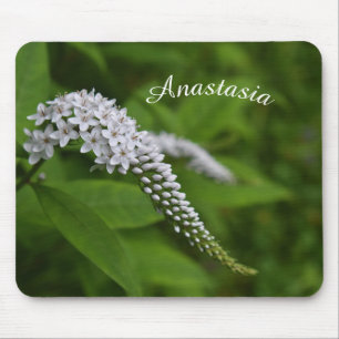 Beautiful White Floral Mousepad With Name
