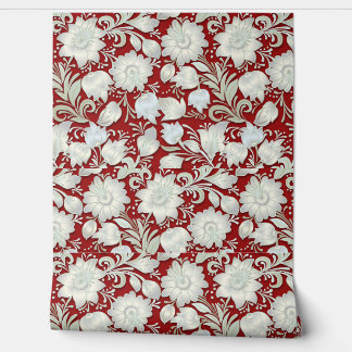 Beautiful White Floral Ornament on Red Background Wallpaper