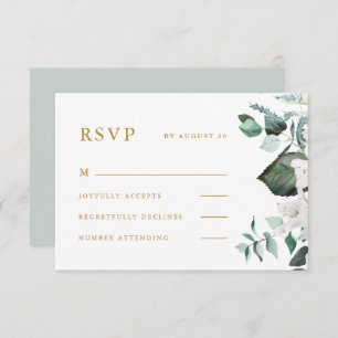 Beautiful White Floral Wedding RSVP Card