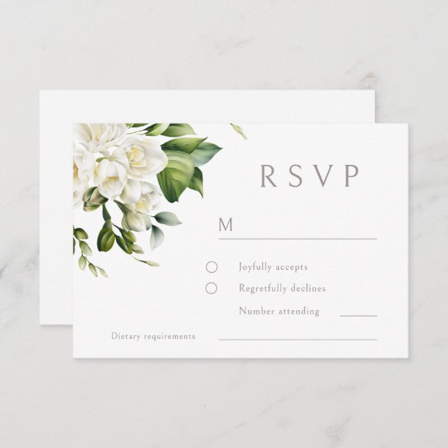 Beautiful White Floral Wedding  RSVP Card (Front/Back)