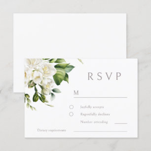 Beautiful White Floral Wedding  RSVP Card