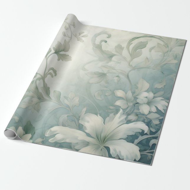 Beautiful White Floral Wrapping Paper (Unrolled)