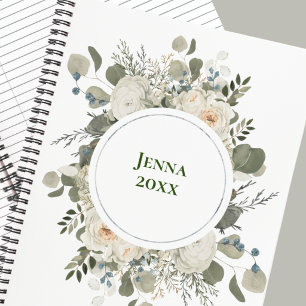 BEAUTIFUL WHITE FLORALFRAME PERSONALIZED Notebook