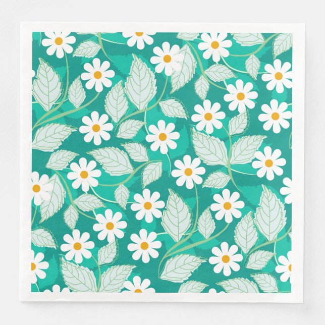 Beautiful white flower and leaf design napkin (Front)