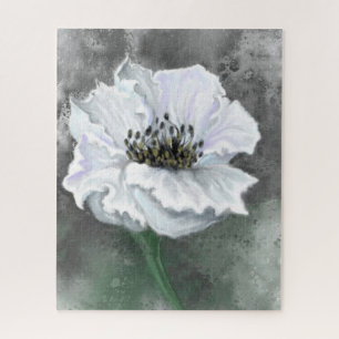 Beautiful White Flower - Black White Art Painting Jigsaw Puzzle