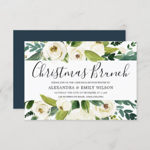 Beautiful White Flowers Christmas Party Brunch Invitation