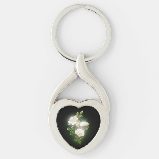 Beautiful White Flowers Glow Style Key Ring (Front)