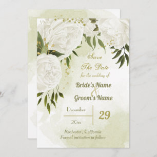 beautiful white flowers green leaves botanical save the date