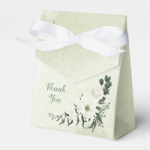Beautiful white flowers green leaves wedding favour box