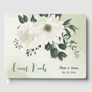 Beautiful white flowers green leaves wedding guest book