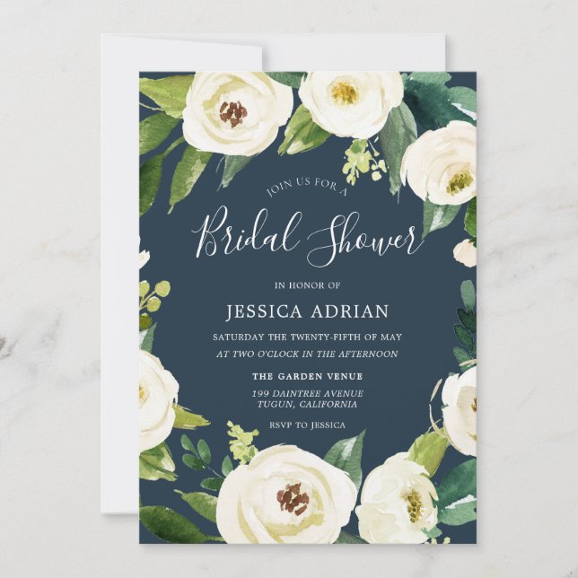 Beautiful White Flowers Greenery Bridal Shower Invitation (Front)