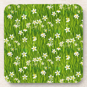 Beautiful White Flowers on Green Leaves Coaster