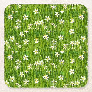 Beautiful White Flowers on Green Leaves Square Paper Coaster