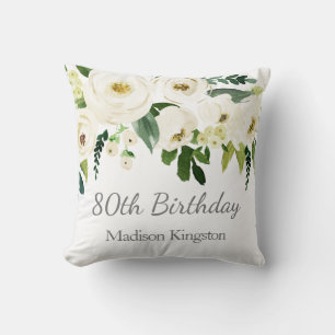 Beautiful White Flowers Womans 80th Birthday Gift Cushion