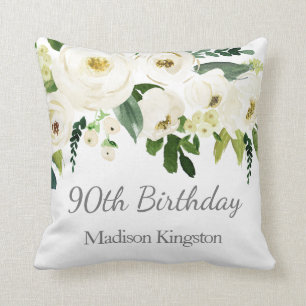 Beautiful White Flowers Womans 90th Birthday Gift Cushion