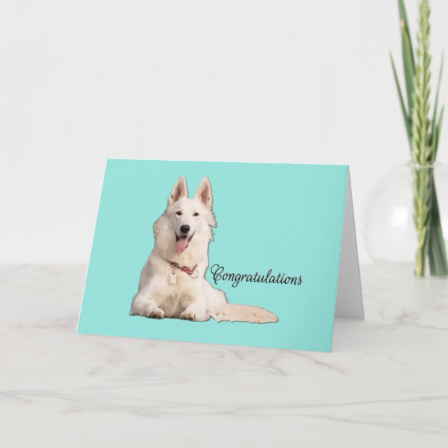 Beautiful White German Shepherd Congratulation Job Card (Front)