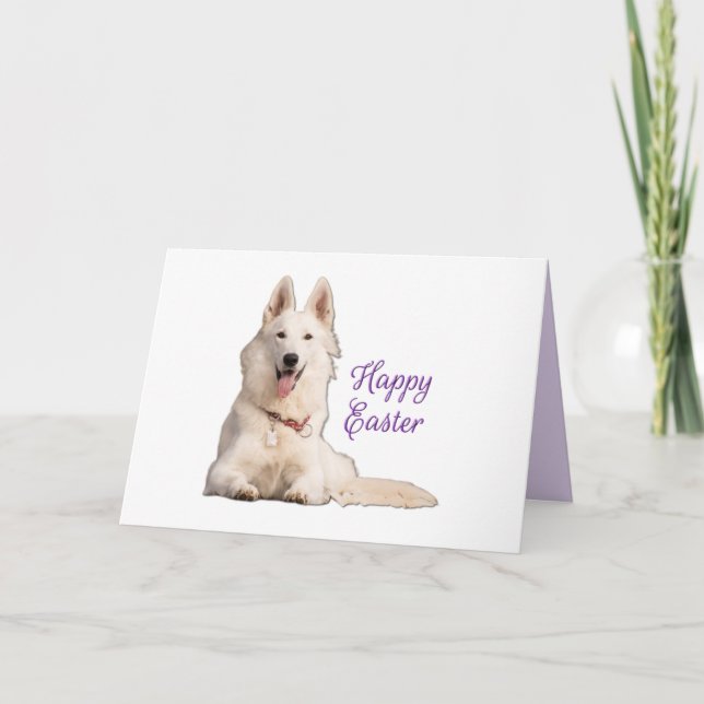 Beautiful White German Shepherd Happy Easter  Card (Front)