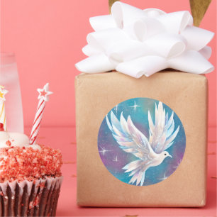 Beautiful White Glitter Peace Dove Classic Round Sticker