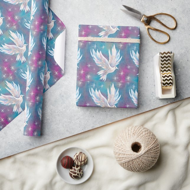 Beautiful White Glitter Peace Dove Wrapping Paper (Crafts)