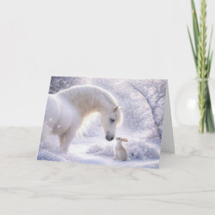 Beautiful White Horse and Bunny Christmas Holidays Holiday Card