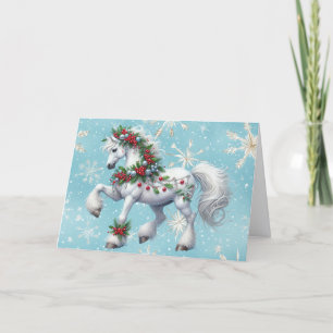Beautiful White Horse and Holly Christmas Holiday Card