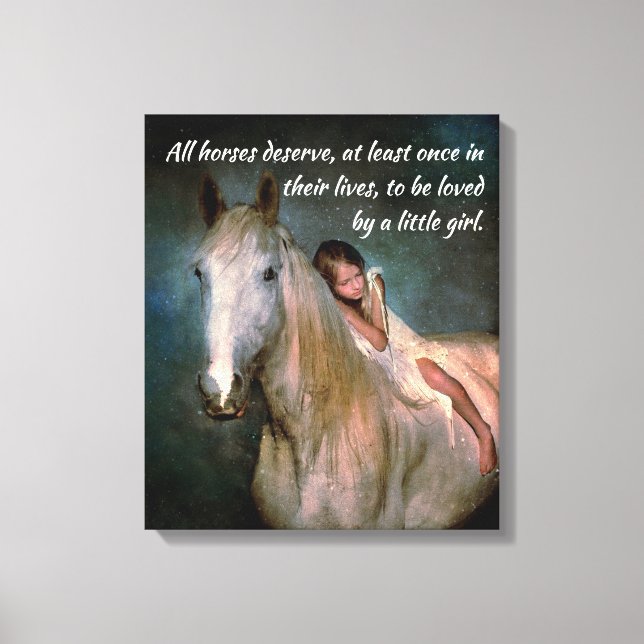 Beautiful White Horse and Little Girl Throw Pillow Canvas Print (Front)