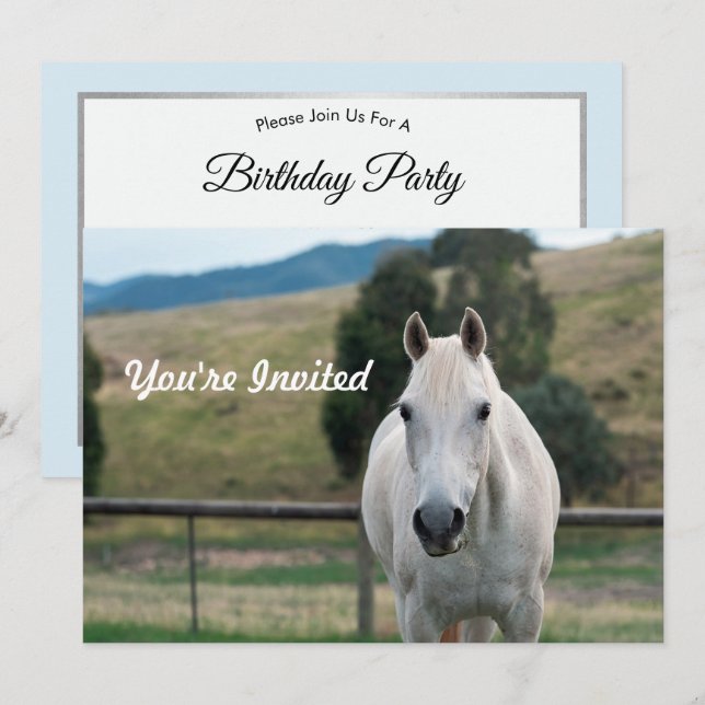 Beautiful White Horse Appaloosa Photo Birthday Invitation (Front/Back)