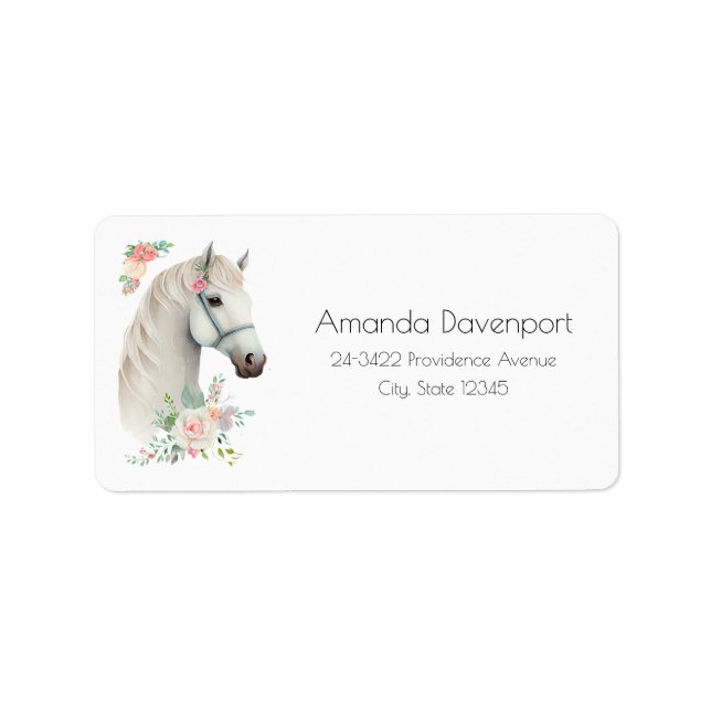 Beautiful White Horse Boho Floral Label (Front)