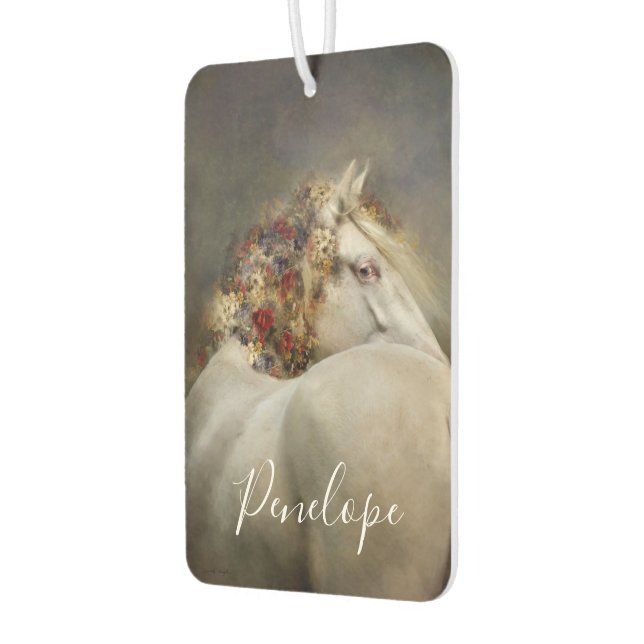 Beautiful White Horse Boho Monogram Name Car Air Freshener (Left)