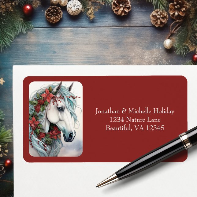 Beautiful White Horse Christmas Address Label (Beautiful White Horse Christmas Address Label)