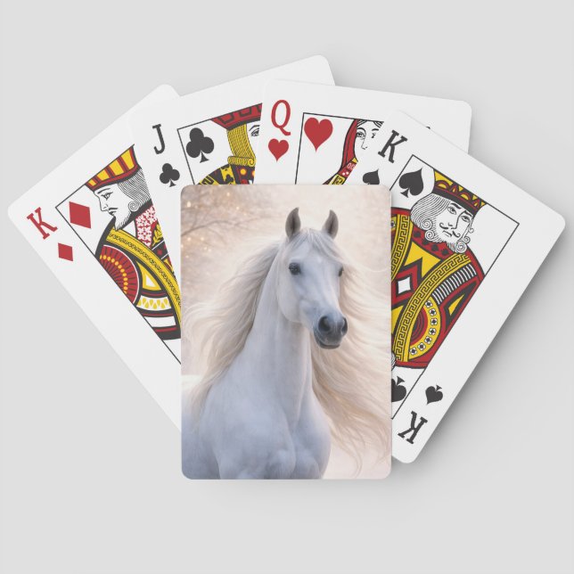 Beautiful White Horse Flowing Mane  Playing Cards (Back)