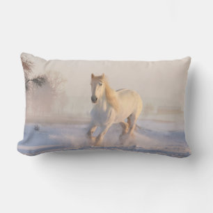 Beautiful White Horse Galloping in the Snow Lumbar Cushion