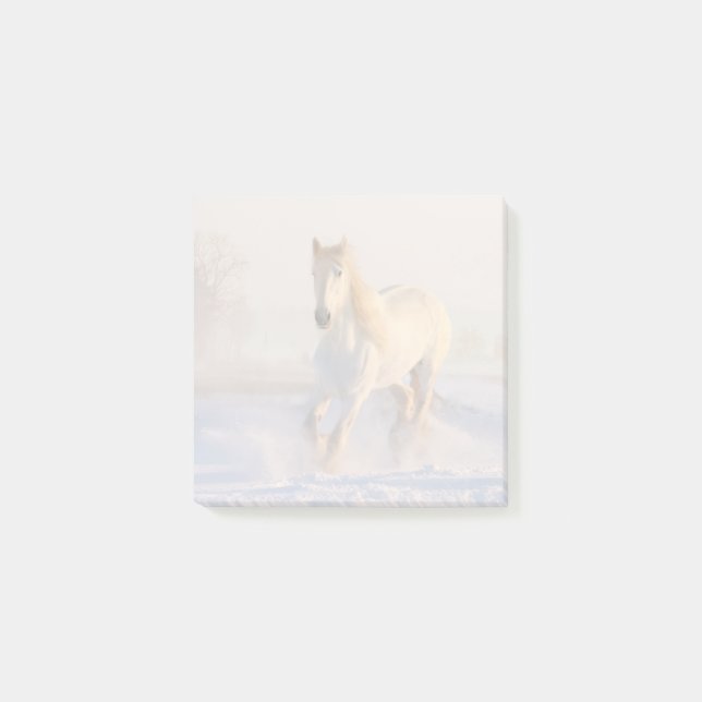 Beautiful White Horse Galloping in the Snow Post-it Notes (Front)