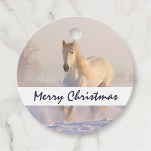 Beautiful White Horse Galloping in the Snow Xmas Favour Tags