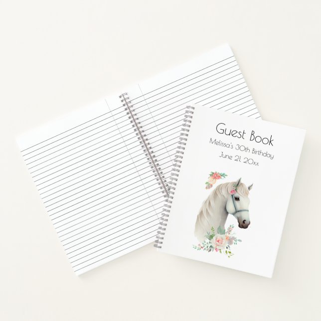 Beautiful White Horse Head Boho Floral Guest Book (Inside)