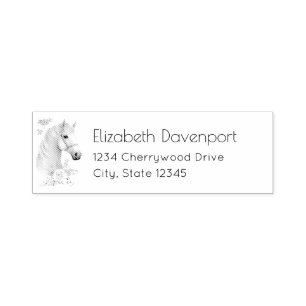 Beautiful White Horse Head Boho Floral Self-inking Stamp