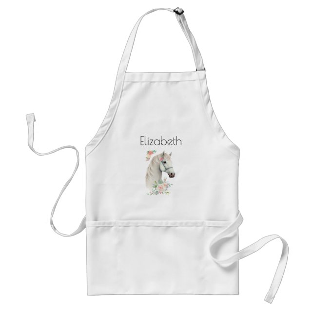 Beautiful White Horse Head Boho Floral Standard Apron (Front)