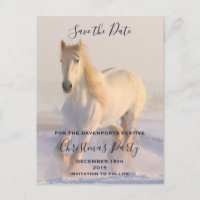 Beautiful White Horse in Snow Save the Date