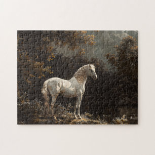 Beautiful White Horse Oil Painting Vintage Jigsaw Puzzle