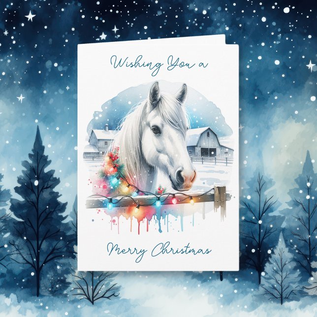 Beautiful White Horse on Farm Christmas Card (Creator Uploaded)
